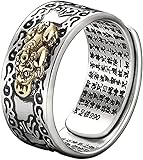 PUREUV Feng Shui Pixiu Mani Mantra Ring Buddhist Good Luck Amulet Mantra Double Protection Wealth Lo