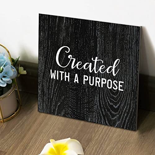 Tollyee Wooden Wall Signs With Saying Created With A Purpose Wood Plaque Wall Hanging Sign Positive Word Quote Wood Sign For Home Cabin Front Door Outdoor Decoration 10X10In #TOP2