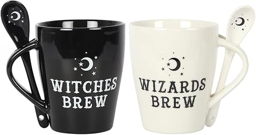 Pacific Giftware Juego de taza y cuchara de brujas y magos apto para cualquier pareja gótica