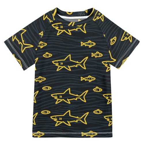 Angry Animal Shark Fish Yellow Black Short Sleeve Matching Bathing Suits for Kids Girls Swimsuit Rashguard Kids Rash Guard Swim Girls for 3-12 Years Traje de Banos para ninas