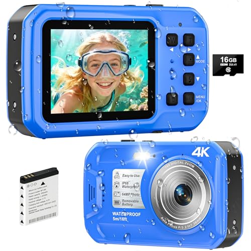 4K Underwater Camera, 64MP 16FT Waterproof Digital Camera with 16GB Card, Autofocus Floatable...