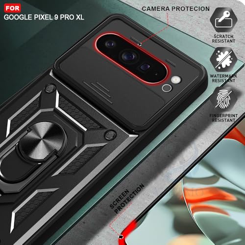 Image of AESTMO Tough Armor Google Pixel 9 Pro XL Bumper Back Case Cover | Ring Holder & Sliding Camera Shield Cover | 360 Degree Protection Back Case Cover for Google Pixel 9 Pro XL (Black