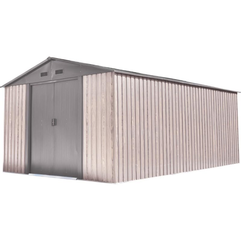 WoodTouch | Abri de Jardin Acier Galvanisé Beige 13,6m² | Robuste et Résistant aux Intempéries avec Kit d'ancrage | Double Porte Coulissante et Aération | Garantie 15 Ans