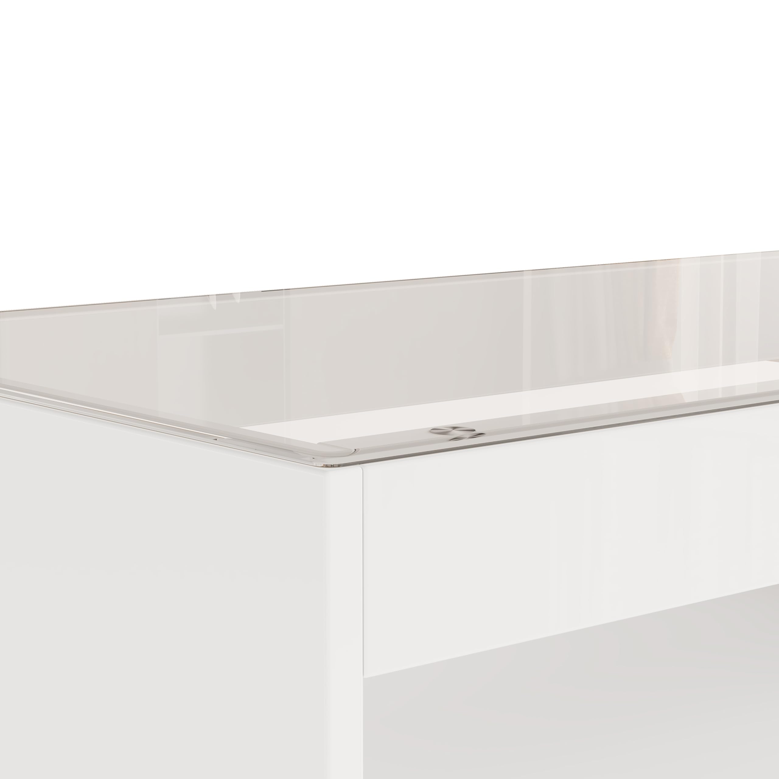 Rechteckiger Couchtisch, Couchtisch Glas, Wohnzimmertisch, Sofatisch, Kaffeetisch mit LED-Licht & 2 Großen Schubladen, Doppelschichtiges Design, Hochglanz, 100×50×40cm (Weiß)