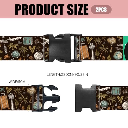 Image of Nuxovilar Luggage Straps Set for Suitcase 1.96x90.5in Polyester | Cargo Strap Travel Belt Security Buckle Band Global Adventure Business Trip Airport (Travel Elements)