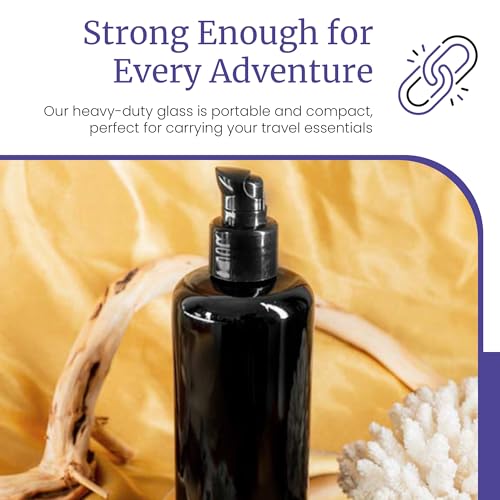 Infinity Jars Ultraviolet Glass Push Pump Bottle 200 Ml (6.8 fl oz) Refillable Containers for Lotion Homemade Cosmetics Make-up Skin Care Cream, Lotion, Shampoo, Conditioner Dispenser Bottles3