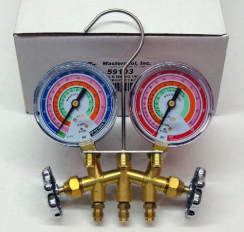 Reemplazo compatible con manómetro de bronce para aire acondicionado y refrigeración Mastercool modelo 59103, para refrigerantes R410A, R404A y R22 miniatura 1
