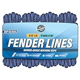 WavesRx Premium Fender Line 3/8'' x 6' (4 Pack) | Double Braided Nylon Boat Dock Lines and Ropes for Docking Buoys & Fenders | Marine Dock Ropes for Boats, Pontoons | Boat Ropes for Docking with Loop