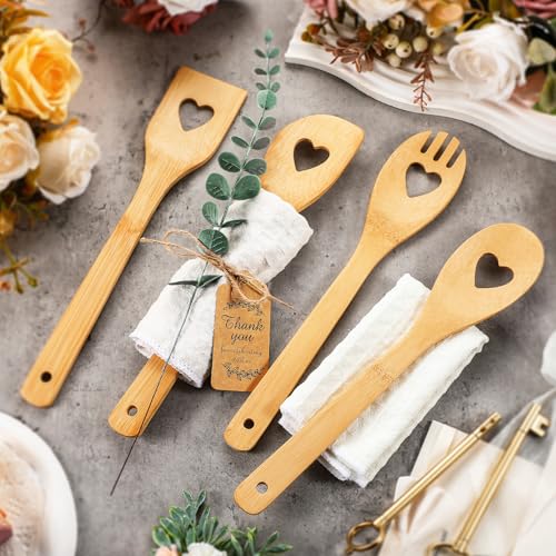 Rtteri 36 Wedding Bridal Shower Party Favors Baby Shower Game Prizes Kitchen Utensils Set Bamboo Cooking Heart Hollow Spoons Artificial Eucalyptus Stems Waffle Towel and Thank You Tags for Guests by Rtteri - Image 3