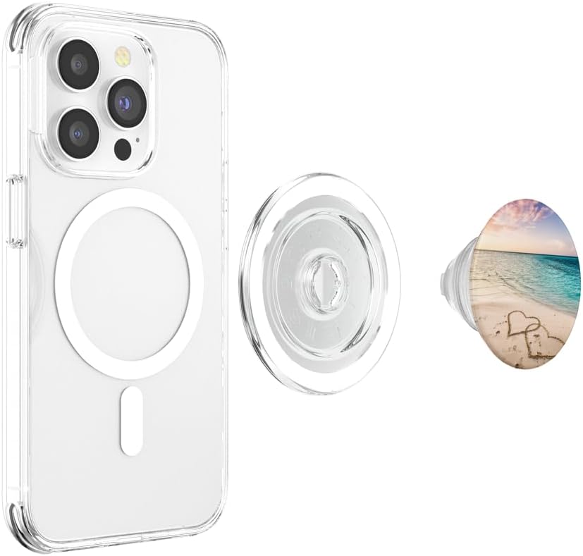 Tropical Beach Theme with Hearts in Sand PopSockets PopGrip for MagSafe