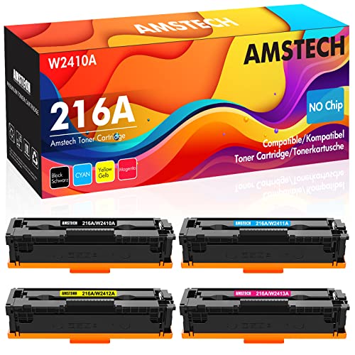 Amstech (sans Puce) Compatible Cartouche de Toner pour 216A Color Laserjet Pro MFP M183fw M182n M182nw M155a M155nw M183 M182 W2410A W2411A W2412A W2413A Noir Cyan Jaune Magenta, Pack de 4 Cover