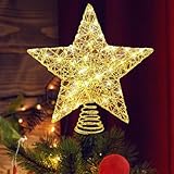 Stella Albero di Natale per albero Puntale con 10 LED, albero Natale Top in ferro con stella glitterata Oro