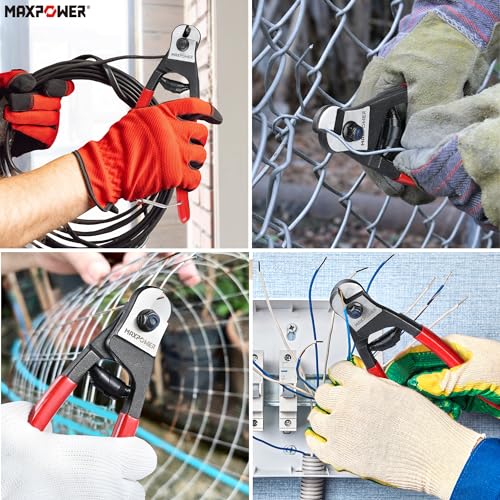 Image of MAXPOWER Wire Cutter, 8-Inch Wire Rope Cutters for Steel Wire, Wire Seals, Aircraft Bicycle Cable, Cable Cutter Cuts Up to /₆₄ inch(5mm)