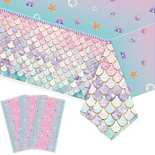 3 piezas de mantel de escamas de pez de sirena rosa, 108x54 pulgadas, niños, decoración de...