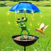 Solar Bird Feeder with Lights, 2-in-1 Outdoor Hummingbird Feeder & Garden Decor, Automatic Frog with Umbrella Light for Yard, Pathway, Patio, for Mom Grandma