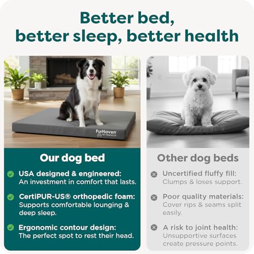 Image of FurHaven Water-Resistant Orthopedic Dog Bed for Large Dogs, Oxford Polycanvas Mattress with Egg Crate and a Solid Orthopedic Foam Base for Joint Support, Washable Cover, Large, Stone Gray