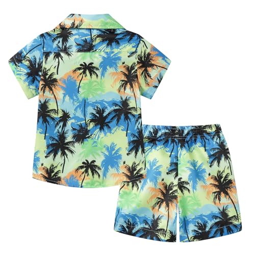 Image of LittleSpring Boys Summer Outfits Button Down Short Sleeve Hawaiian Shirts and Shorts Set