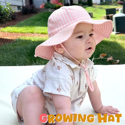 Image of HONGTEYA Baby Sun Hat Toddler Girl Beach Hat Sun Protection Adjustable Outdoor Summer Wide Brim Bucket Hat for Infant Kids