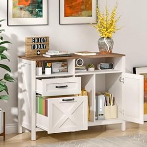 Lateral File Cabinet with 2 Drawers and Door, Farmhouse File Cabinet for A4/Letter Size Hanging Files, Large Wood File Storage Cabinets Printer Stand with Open Space for Home Office Furniture, White Lateral File Cabinet with 2 Drawers and Door Farmhouse File Cabinet for A4Letter Size Hanging Files Large Wood File Storage Cabinets Printer Stand with Open Space for Home Office Furniture White