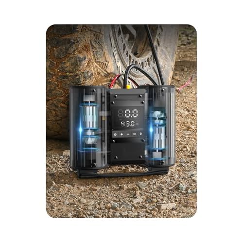 Dual-30mm-Cylinder 18000 RPM Motors Car Tire Inflator, Off Road Air Compressor for Truck 150 PSI 12V Heavy Duty Portable Tire Inflator with Gauge Auto Onboard