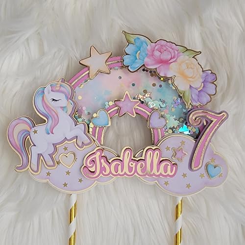 Personalized Unicorn Cake Topper Shaker Rainbow Custome Birthday Them Party Supplies Handmade