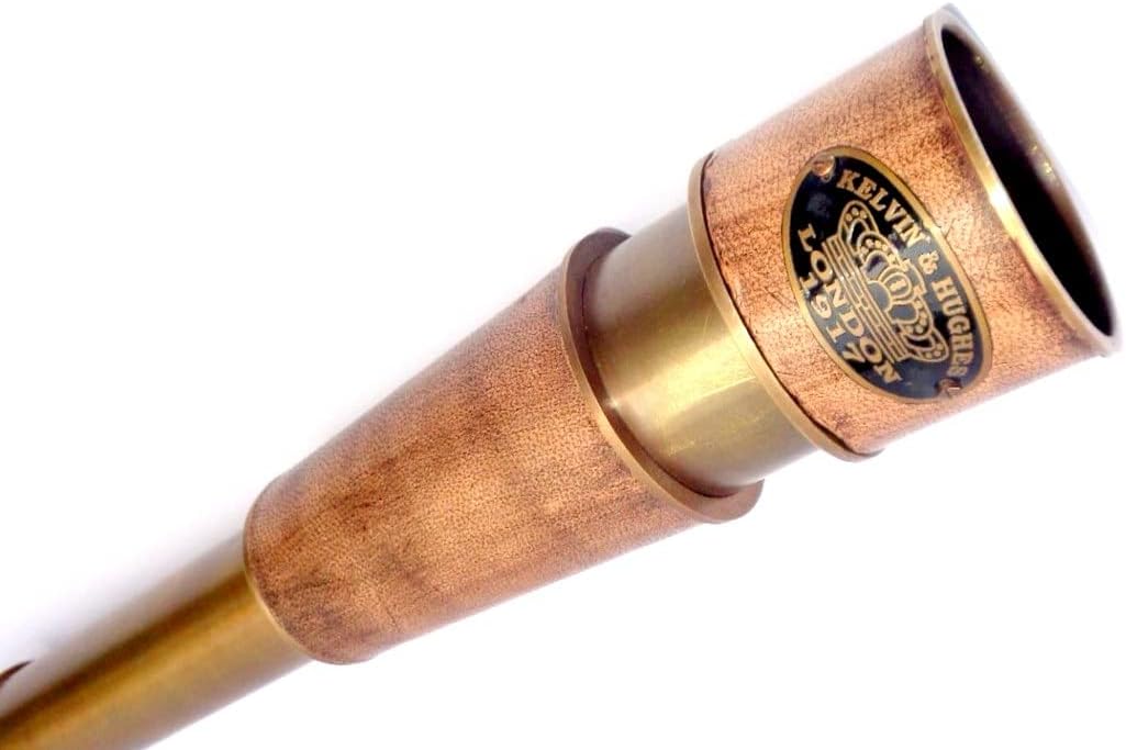 Antique Personalized Brass Leather Telescope Custom Engraved Size - 20 inches with Leather Box Glass Case