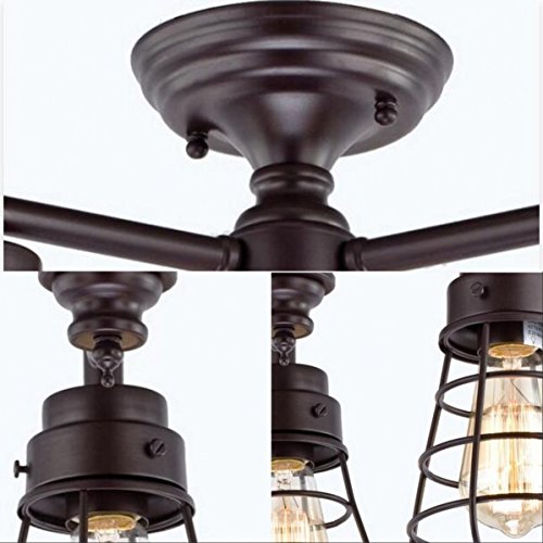 Image of Dazhuan Vintage Metal Cage 3-Light Ceiling Light Chandelier Semi Flush Mount Lamp, Oil Rubbed Bronze