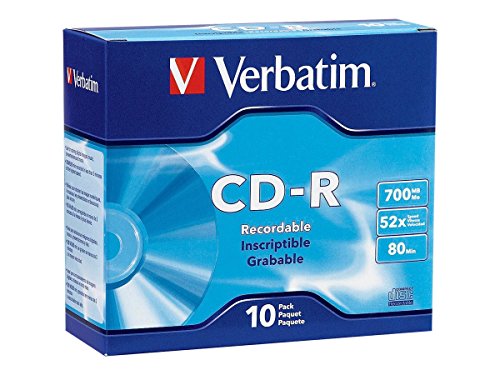 Verbatim Cd-R Recordable Disc, 700 Mb/80 Min, 52x, Slim Jewel Case, Silver, 10/Pack #1