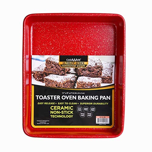 Image of casaWare 11 x 9 x 2-inch Toaster Oven Ultimate Series Commercial Weight Ceramic Non-Stick Coating Baking Pan (Red Granite)