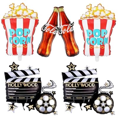6 globos de noche de cine Hollywood, globo de noche de apertura de palomitas de maíz, globos de cola para decoración de noche de película, carnaval, decoración de fiesta temática | Ya disponible en tu tienda friki favorita! En mundofriki.es!