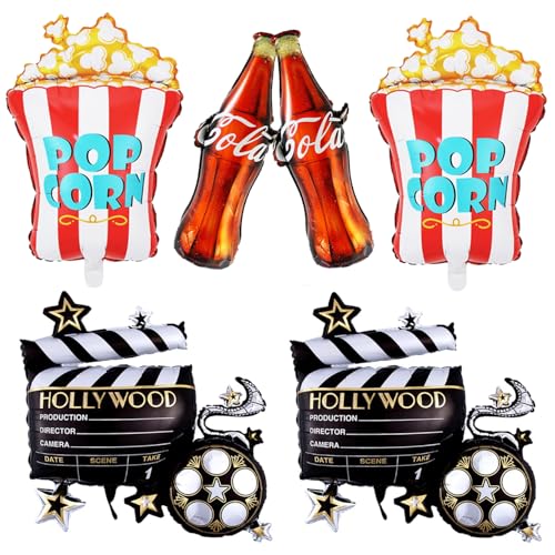 6 balões de noite de cinema Hollywood, balão de noite de abertura de pipoca, balões de cauda para decoração de noite de filme, carnaval, decoração de festa temática
