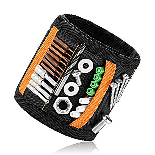 Jusale Magnetic Wristband Adjustment Strong Tool Belt with 2 Pockets for Holding Screws Nails Drill Bits