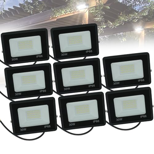 Foco de Trabajo Exterior de 30 W Resistente al Agua IP66 for Patio jardín cancha de Baloncesto y Estadio(8pack)