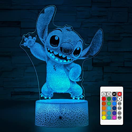 Image of AmazerGift Stitch Gifts,Stitch Night Light for Kids, Christmas and Birthday Party Supplies for Boys/Girls, Decoration 3D Night Light, 16 Colors Change with Remote