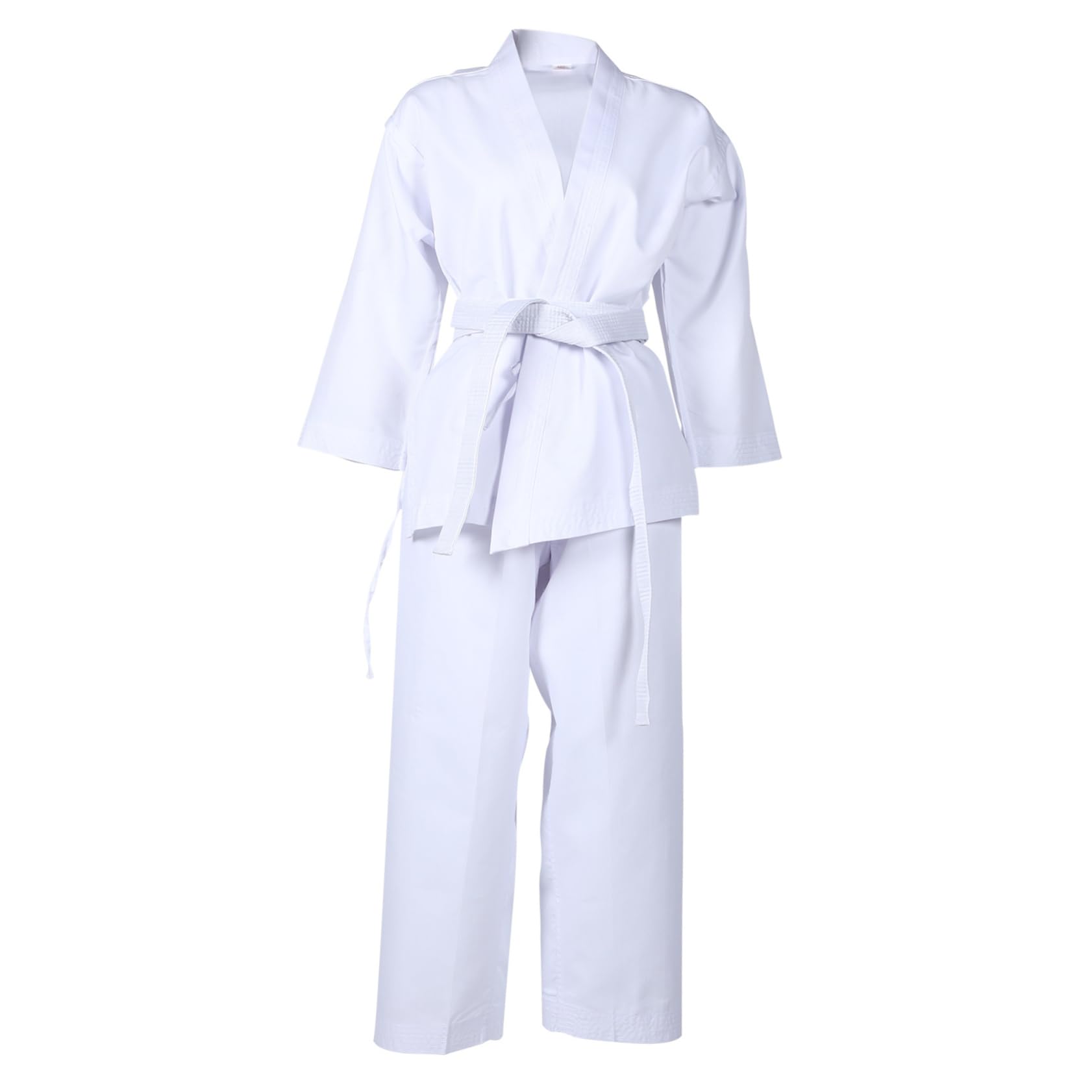 COLLBATH Uniforme da Karate per Adulti, Taekwondo, Poliestere Bianco Pantaloni Coulisse e Cintura Elastica, per Allenamento e Competizione