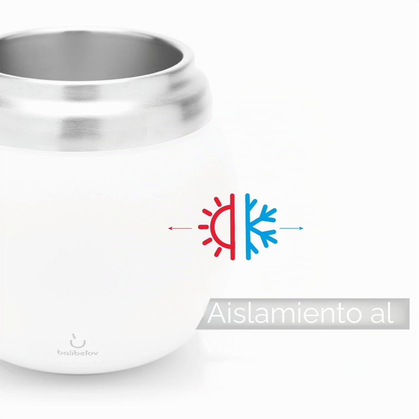 balibetov Calabaza Moderna - Juego Yerba Mate Gourd (Taza Mate) - Doble pared de acero inoxidable 18/8 - Incluye dos bombillas y un cepillo de limpieza (Blanco)