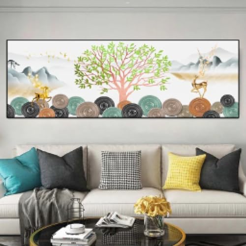 Toile paysage abstrait élan doré 40x120 impression d'art moderne haut de gamme