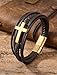 Mrcaois Mens Gold & Brown Leather Bracelet, Charm Cross Wristband - Stylish Fashion Jewelry for Men, Birthday - 8.3 Inch