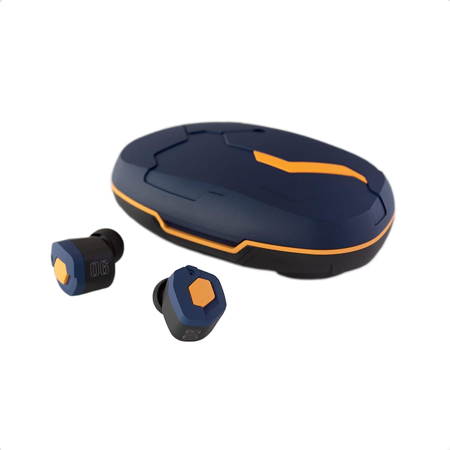 final x Evangelion Mark.06 Neon Genesis Manga Anime Collaboration True Wireless Earbuds, Original Voice Guidance By Ibuki Maya, Built-in Mic, 9+54 Hrs Playtime, Noise Isolation - Navy and Orange