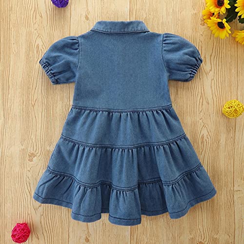Toddler Girls Denim Dress Kids Summer Short Sleeve Dresses Button Down Lapel Casual Dress 1~5T Cute (Blue, 18-24 Months) #TOP2