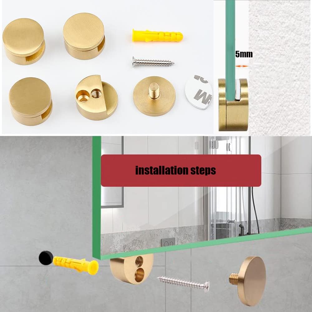 Qinwuwu Mirror Clips 5-11mm Thick Glass Clamps Wall-Mounted Mirror Hanger Gold Pure Copper Mirror Mounting Clips for Wall Bathroom Dresser 4 Pcs : Home & Kitchen