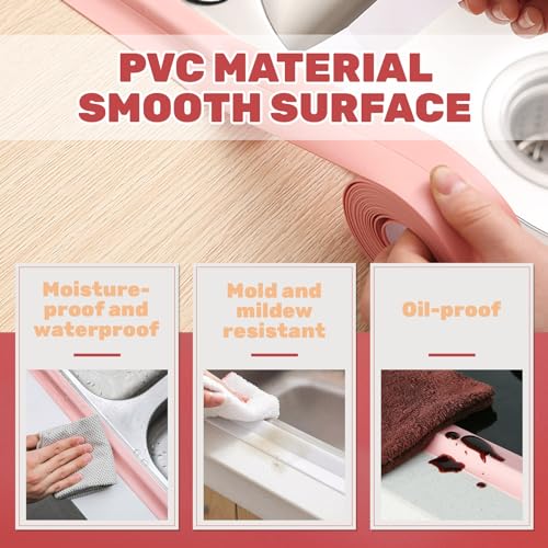 Image of 2 Rolls Caulk Tape Waterproof Self Adhesive, 1.4 inch x 10.4 Ft Caulking Tape Sealant Strip, Peel and Stick Caulk Strip, Toilet Base Sealer Strip for Sealing Bathtub Shower Edge Protector (pink)