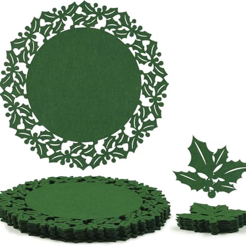 Weihnachtliche Filz-Set: 6 Runde Tischsets (33cm) & 6 Blattförmige...