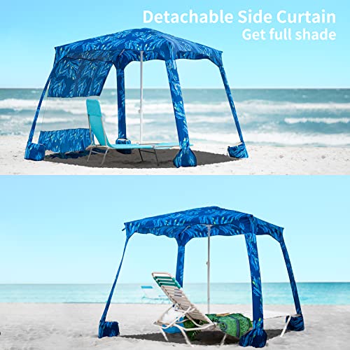 AMMSUN Beach Cabana, 6.2'×6.2' Beach Canopy, Easy Set up and Take Down, Cabana Tent with Sand Pockets, Instant Sun Shade with Side Wall, Coral Tropical - Image 2