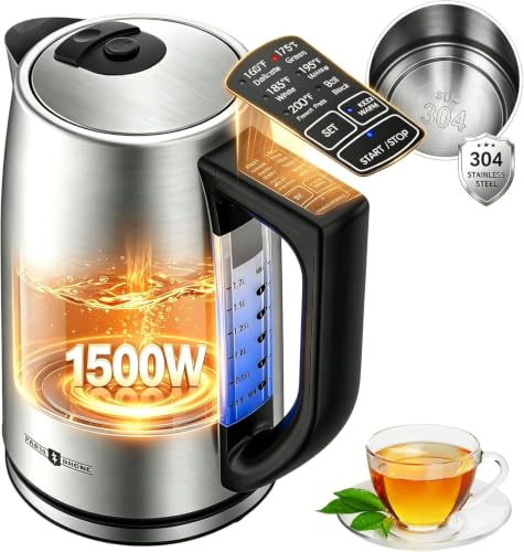 Image of 1.7L Electric Tea Kettle, 6 Precise Temperature Presets Stainless Steel Electric Kettle Temperature Control,1500W Fast Boiling Hot Water for Oolong & Green Tea with Strix Control