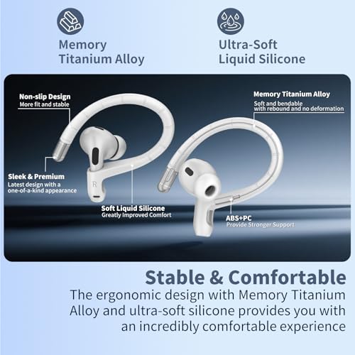 Image of Anti-Slip Ear Hooks for AirPods Pro 3 (2025), Comfortable Fit | Sports Anti-Loss | Memory Titanium Alloy Ear Hooks Compatible for AirPods Pro 3rd Generation Earbuds Accessories with Lanyard, White