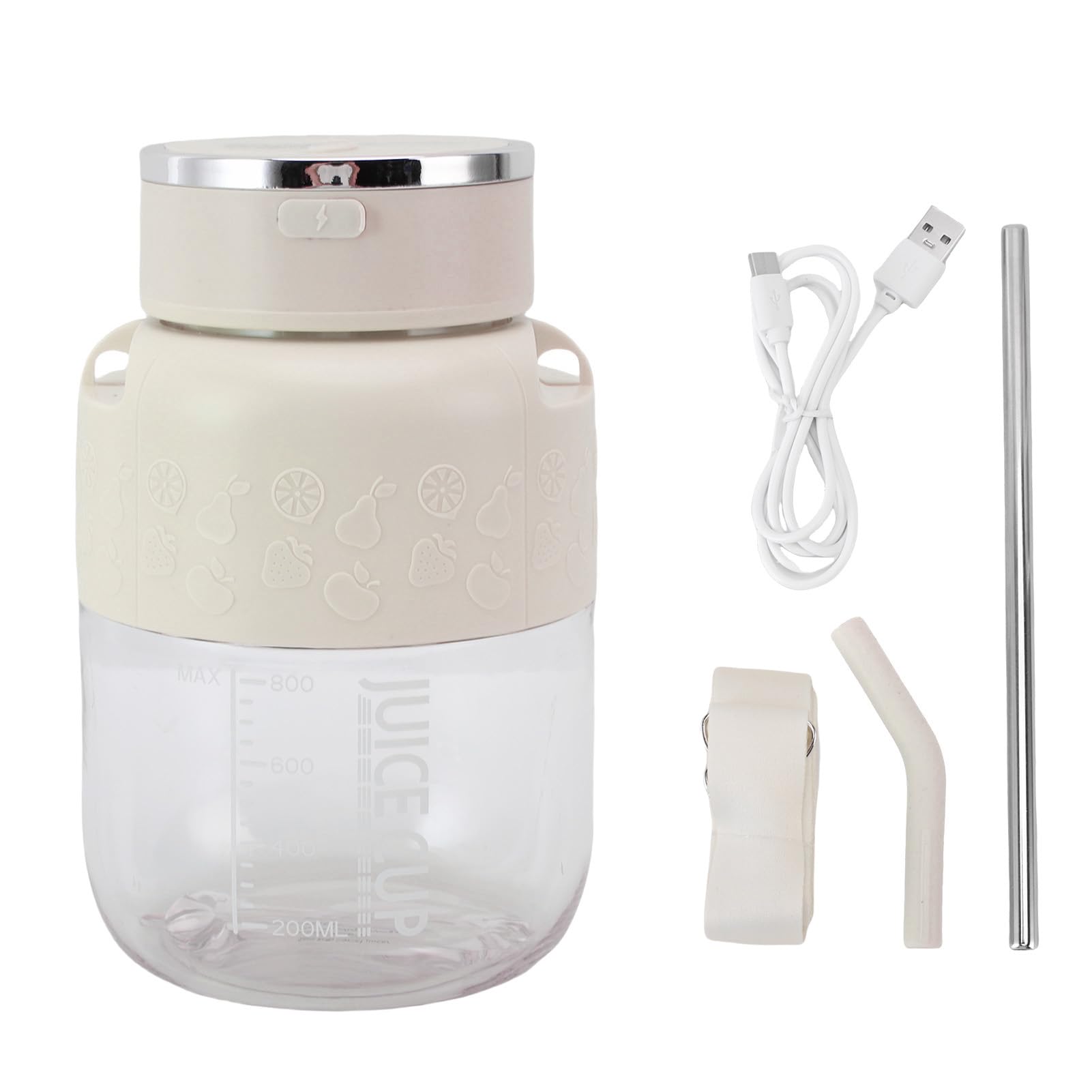 Fockety Frullatore portatile, frullatore personale senza fili da 20,95 a 21,27 once per frullati, smoothie, ghiaccio e succhi, bottiglia frullatore ricaricabile tramite USB (WHITE)