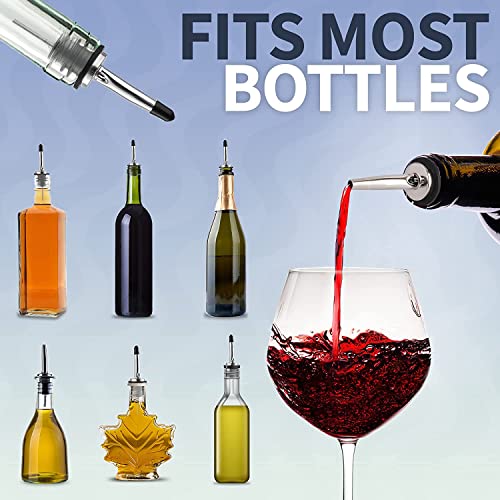 Image of Bar Box Stainless Steel Wine Liquor Bottle Pour Dispenser Tapered Spout Rubber Stopper (Fits Alcohol Bottles up to 1 L, Spirits, Syrup and Olive Oil) -6 Pcs Set with Pourer Caps