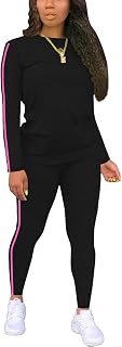 Women's 2 Piece Classic Striped Outfits Full Sleeve Lounge Long Sweatpants Jogger Matching Tracksuits Sports Sets