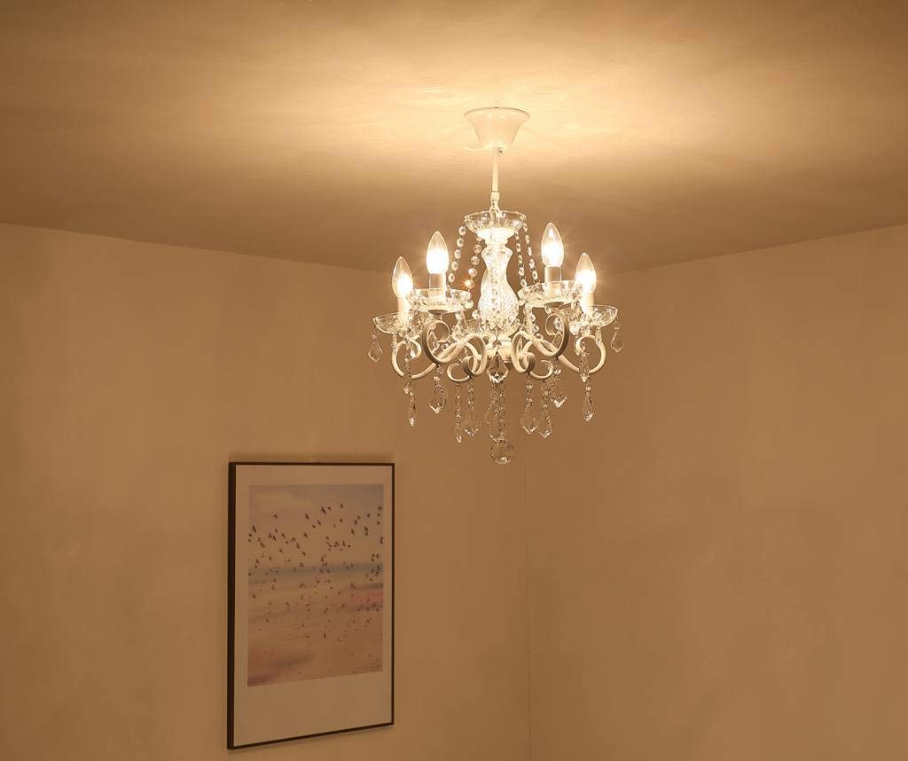 Saint Mossi 4-flammiger Kristall-Kronleuchter Moderne Hängeleuchte für Esszimmer, Schlafzimmer & Wohnzimmer mit Klaren Kristallen, Weiß Lackierter Rahmen (H40x B43x L43 cm) E14 Fassung